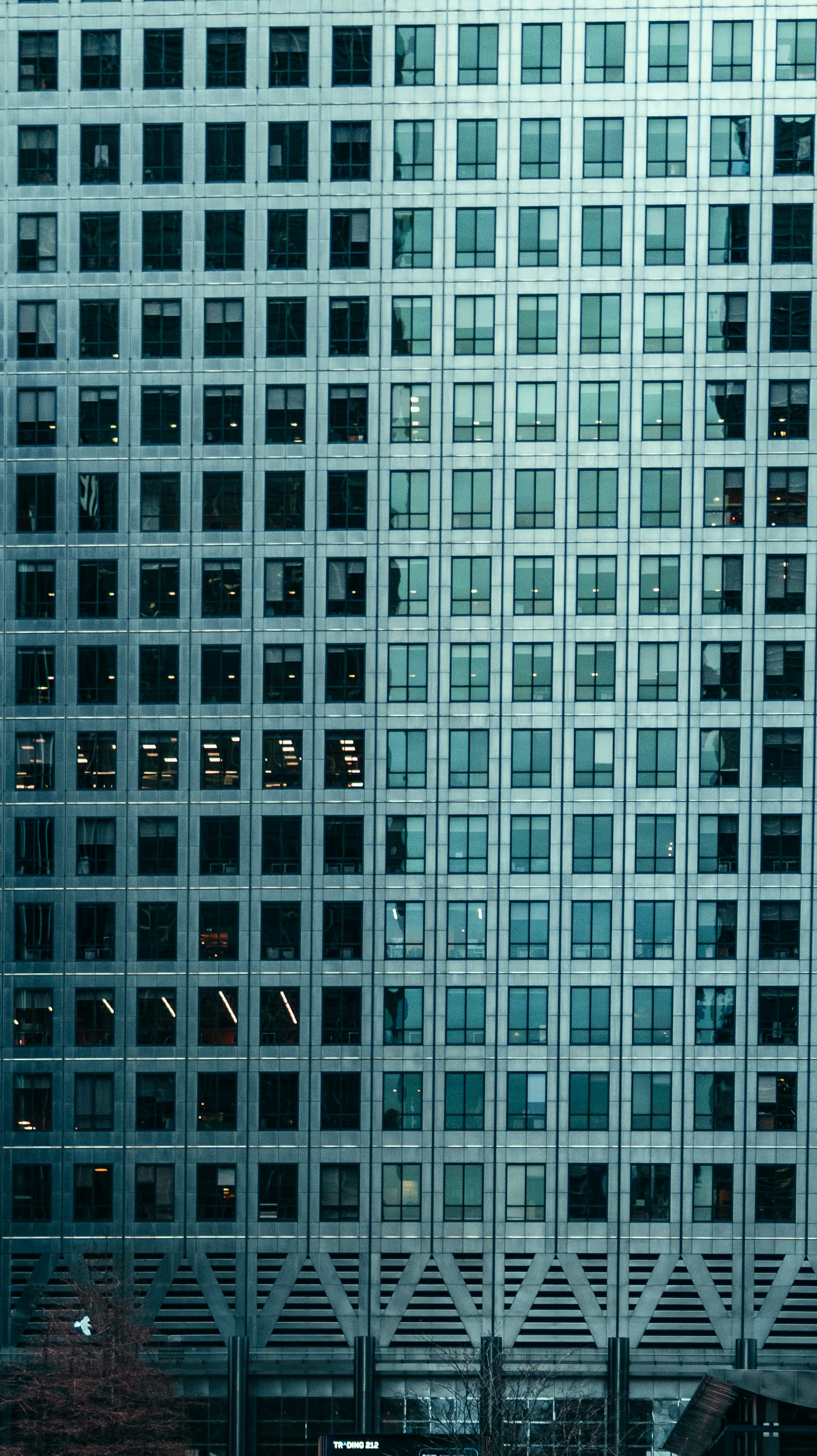 Modern London office building facade at dusk
